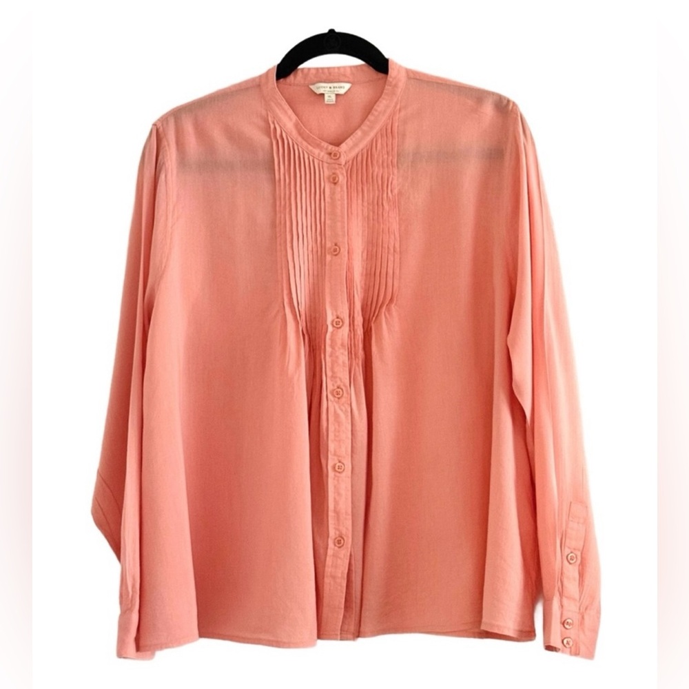 Lucky Brand Pintuck Blouse XL Coral Pink Long Sleeve Button Front